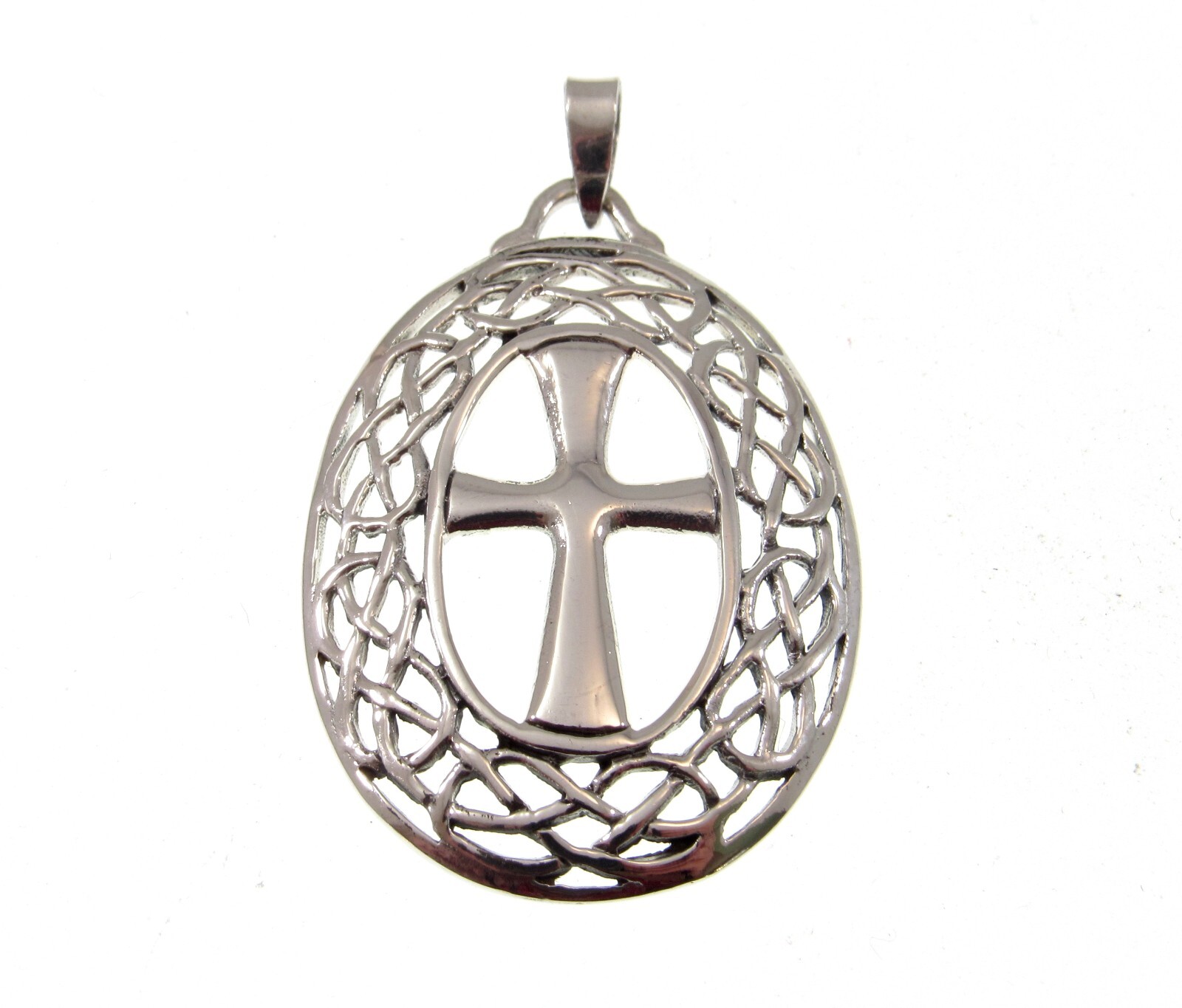 Large Handcrafted Solid 925 Sterling Silver Cross Celtic Knot Wreath Pendant