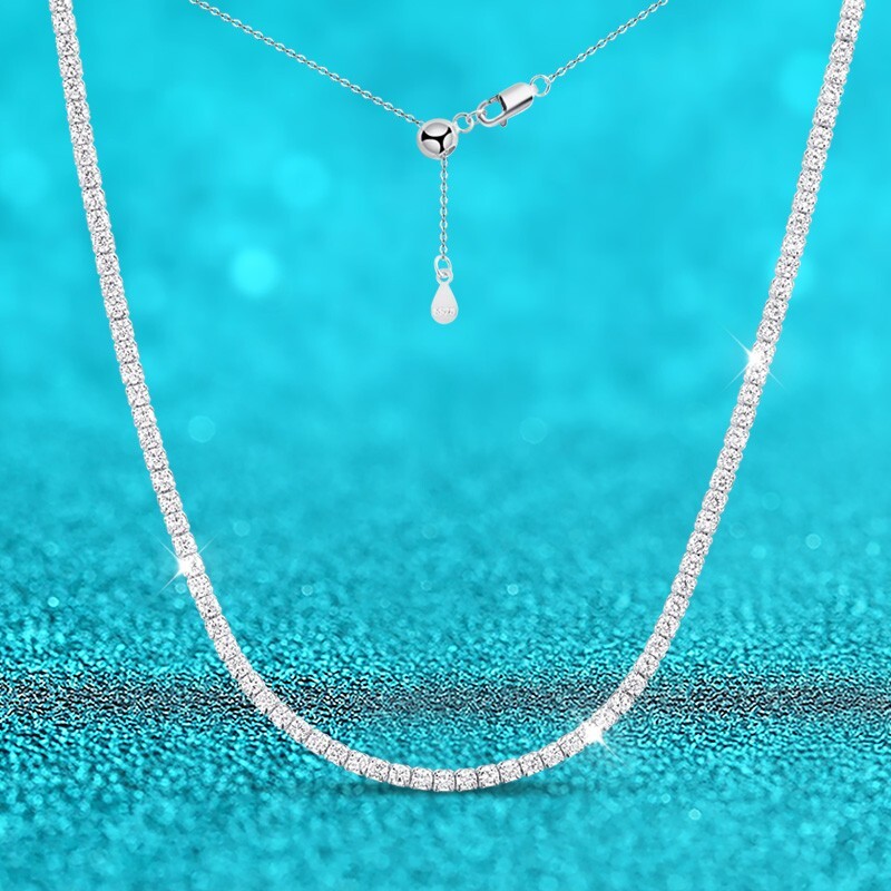 2mm Moissanite Tennis Chain Necklace Women’s Choker 925 Sterling Silver Chain
