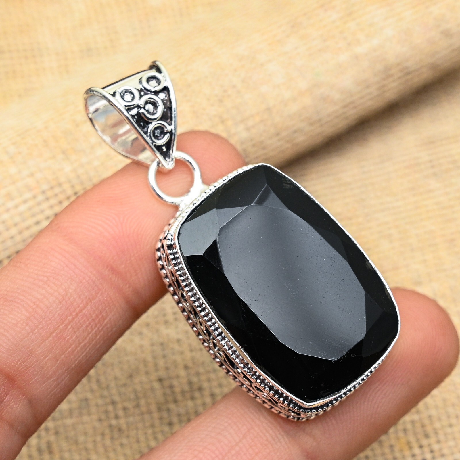 Black Spinel Gemstone Handmade 925 Sterling Silver Jewelry Pendant