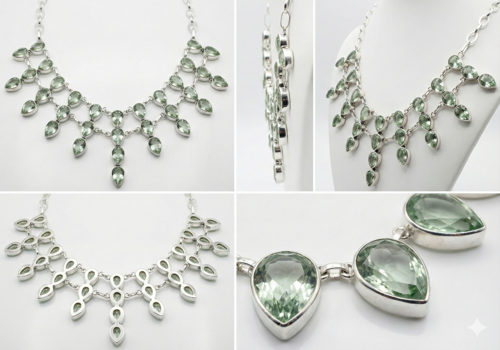 Green Amethyst Gemstone Necklace 925 Sterling Silver Women Handmade Jewelry S-18