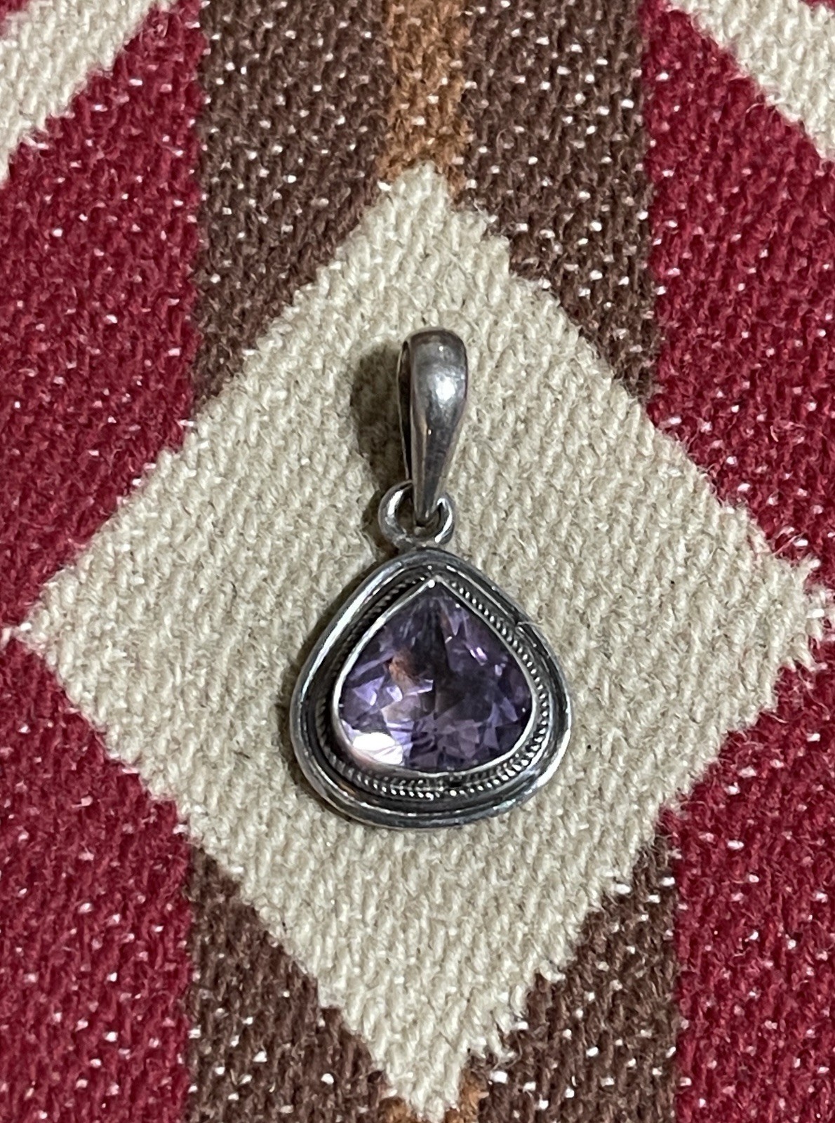 Sterling Silver 925 Trillion Cut Amethyst Pendant 3.45g