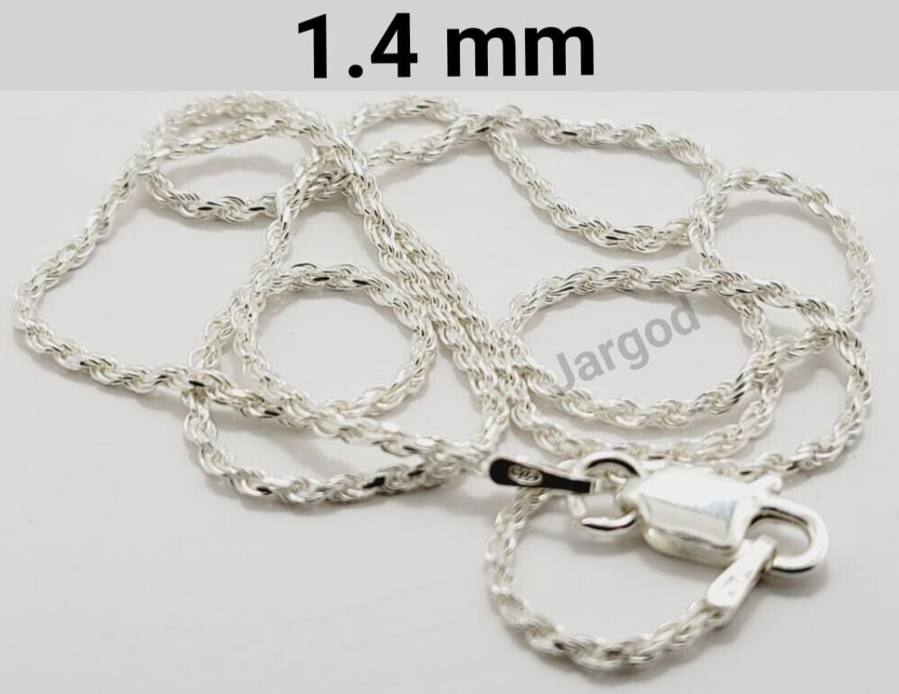 Real Solid 925 Sterling Silver Diamond Cut Rope Chain Necklace Italy Jargod