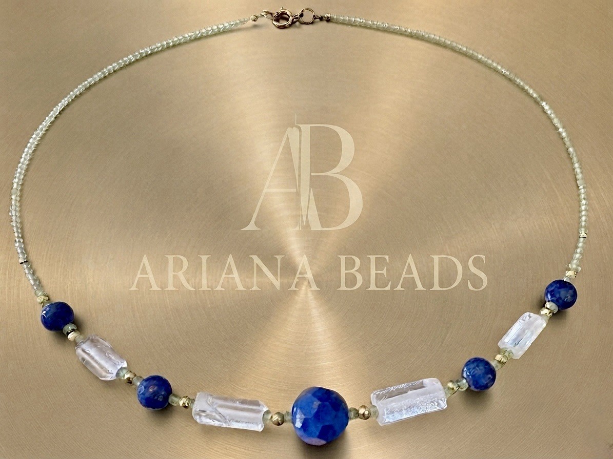 Ariana Beads Lapis Lazuli Garnet Necklace Copper Gold Plated Natural Stone
