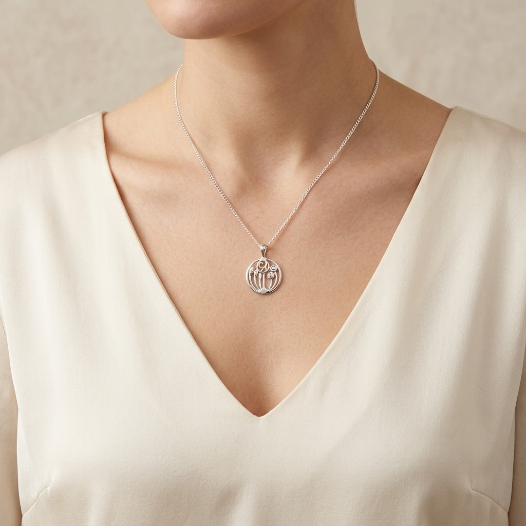Sterling Silver Charles Rennie Mackintosh Pendant Necklace with 18″ Silver Chain