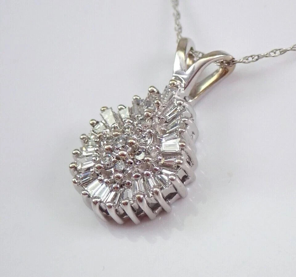 1Ct Round Cut Lab Created Diamond Teardrop Cluster Pendant 14K White Gold Plated