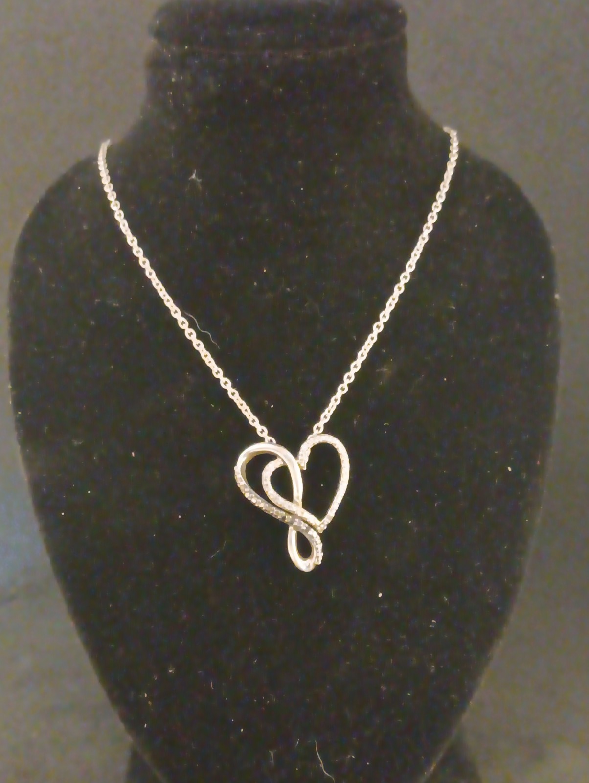JWBR 925 Sterling Silver Black Diamond Infinity Heart Pendant Necklace 18″