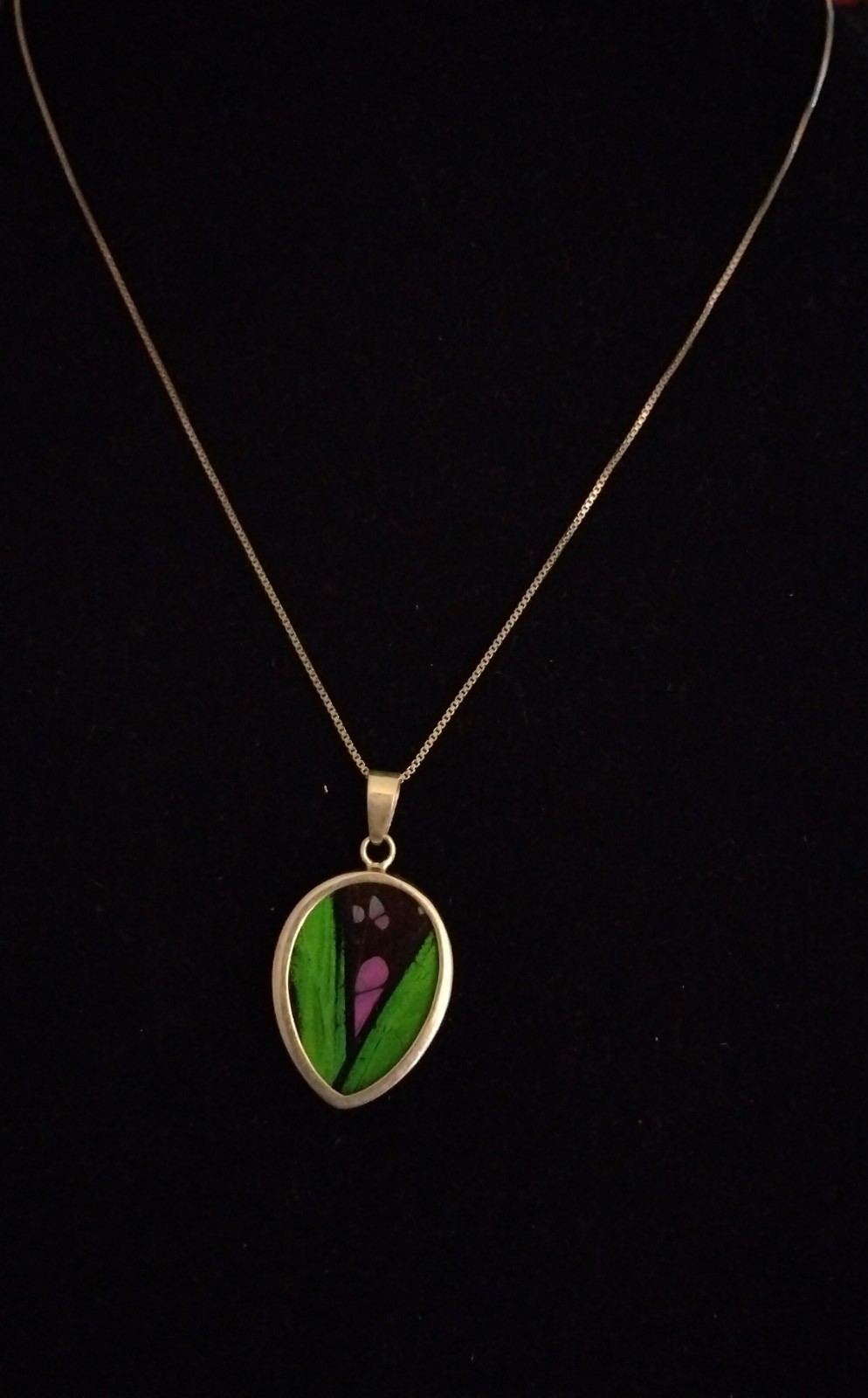 Vintage Reversible Butterfly Wing Pendant & Necklace Sterling Silver Italy 925
