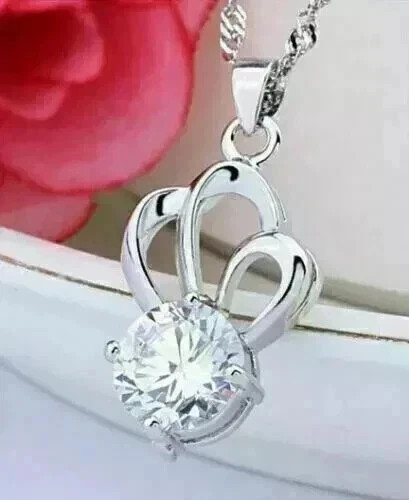 2 Ct Round Cut White Moissanite Women’s Fancy Pendant 14k White Gold Plated