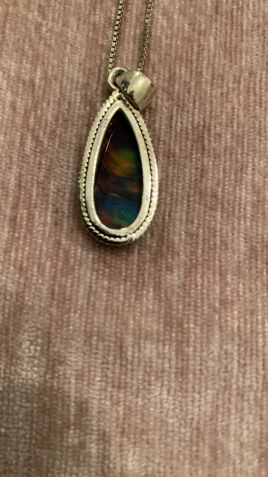 Teardrop Multicolor Rainbow Green Orange Fire Pendent With Chain 925 Italy