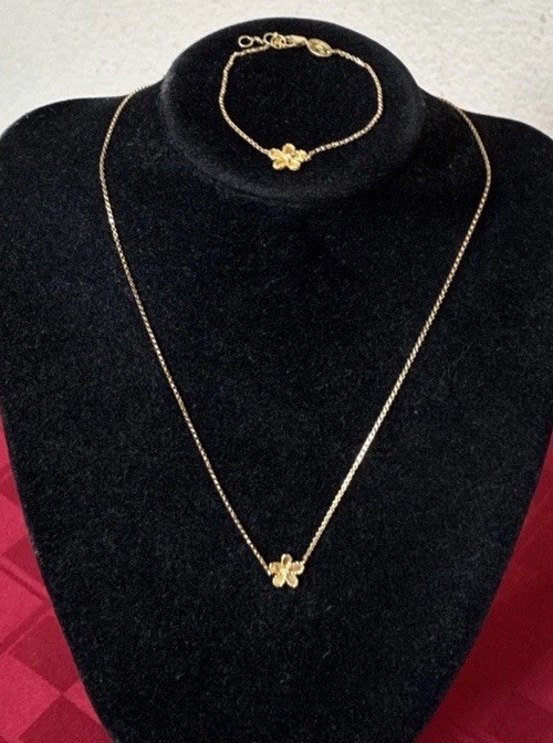 ROBERTO COIN 18k Gold Jasmine Flower Center Diamond Necklace Bracelet Set MINT