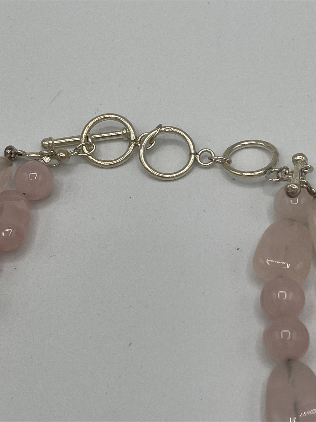 Rose Quartz Necklace Double Strand Crystal Chunky Bead Choker Sterling 925