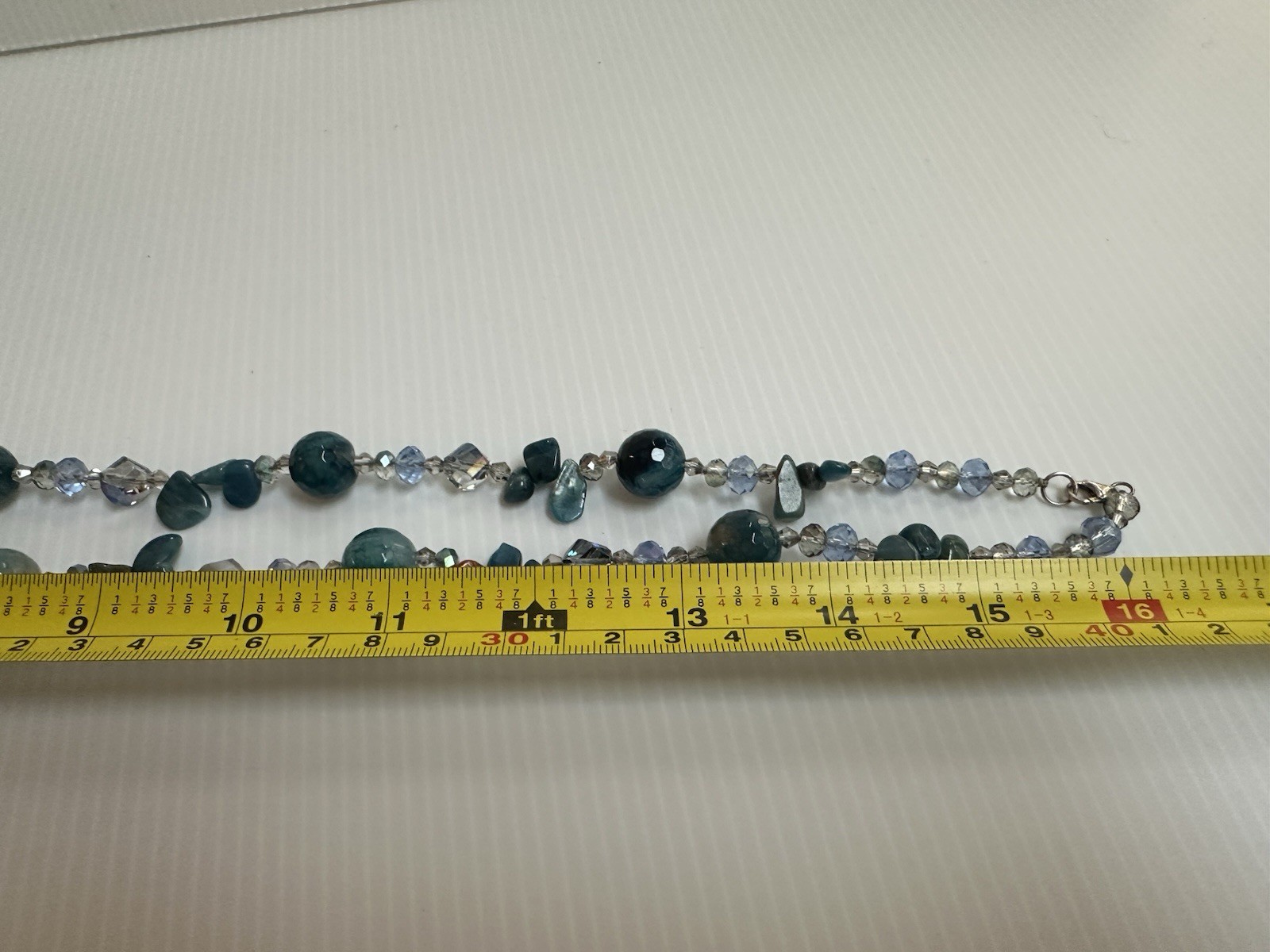 925 STERLING SILVER CLASP CHRYSOBERYL INDICOLITE STONES GREEN BLUE 34” NECKLACE