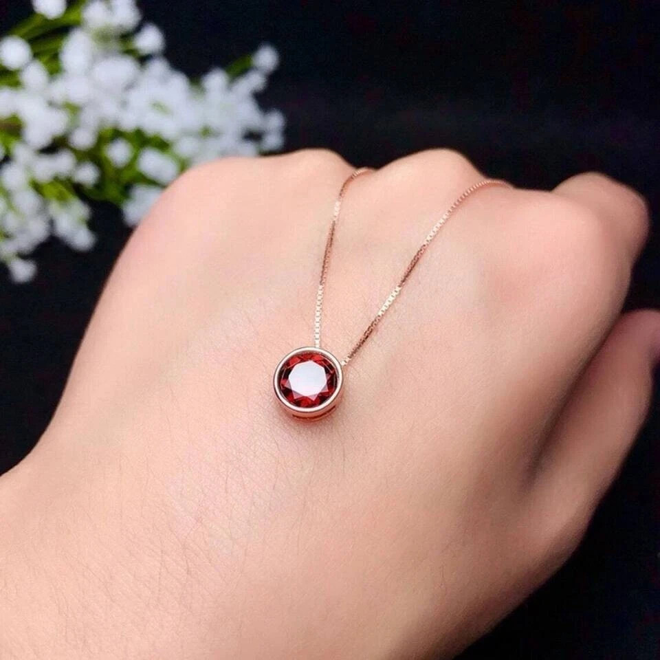 2Ct Lab Created Round Cut Red Ruby Pendant 14K Rose Gold Finish 18″ Free Chain