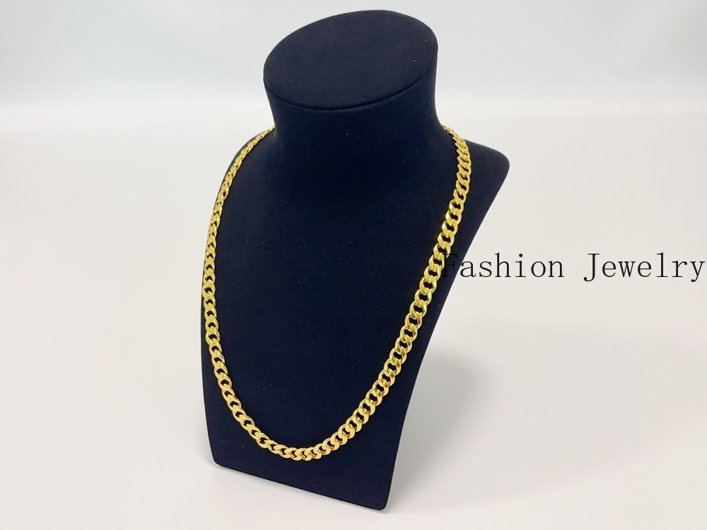 18K Solid Yellow Gold 10mm Curb Cuban Link Chain Necklace Bracelet 26″ Polished