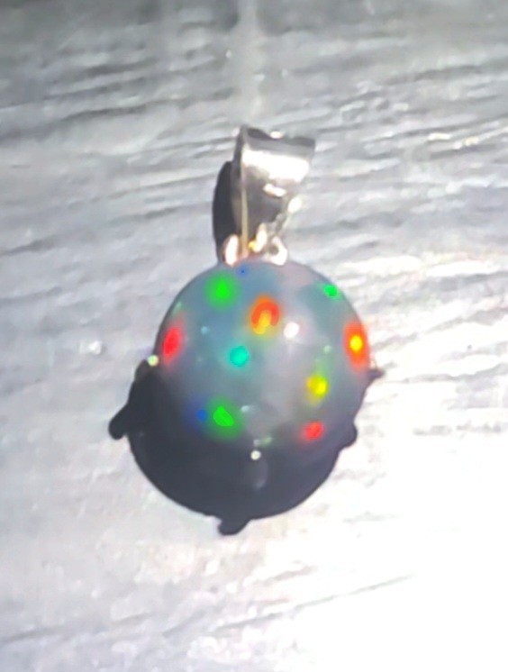 Ethiopian Black Fire Opal Pendant 8mm Round 925 Sterling Silver (SEE DETAILS)
