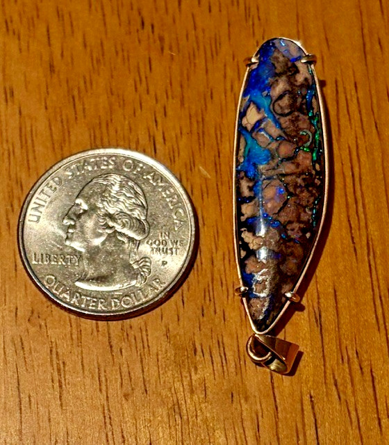 Australian Boulder Opal Pendant with Electric Blue Marquise Shaped Stone
