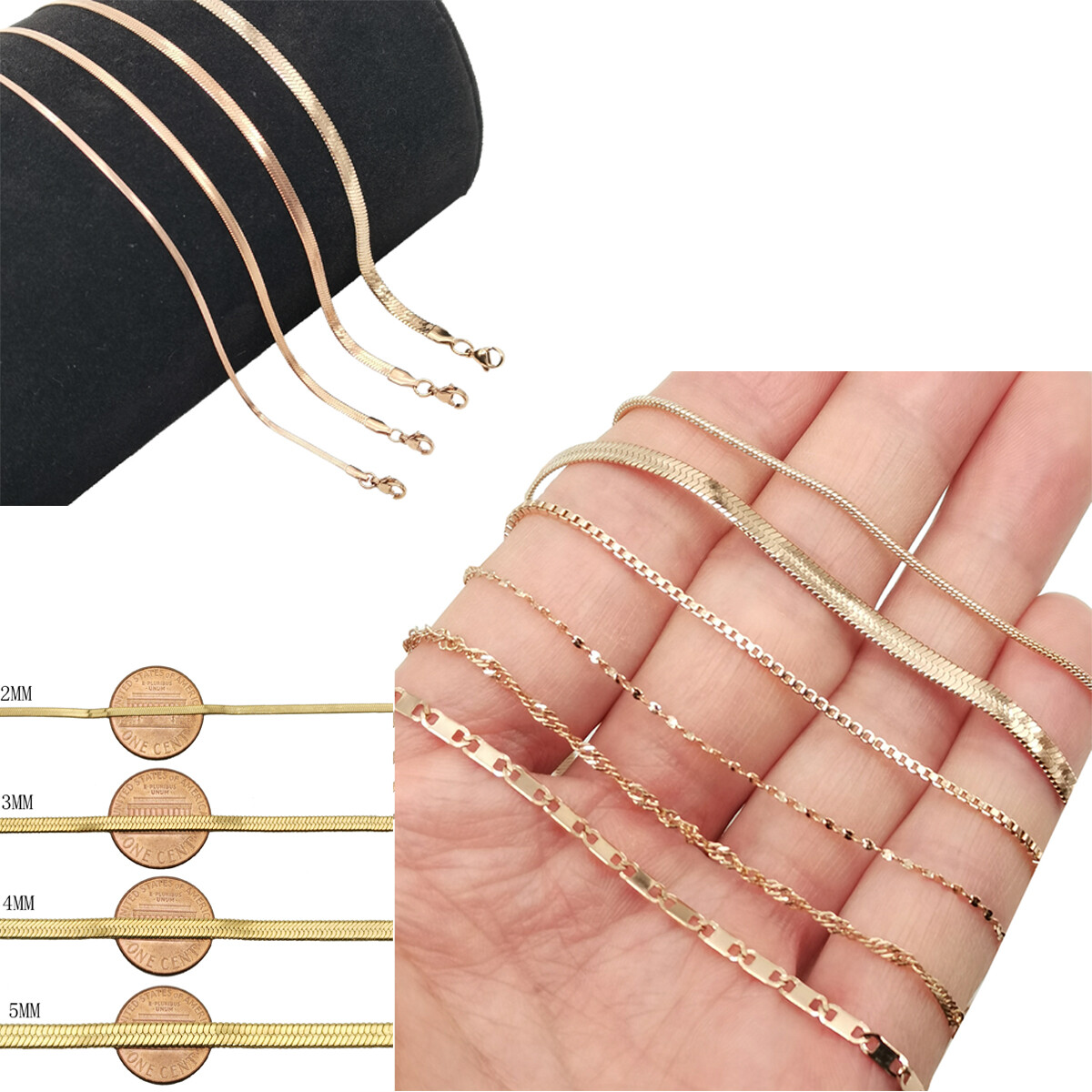 Unisex 18K Rose Gold Filled 16/18/20/22/24″ Wave/Snake/Box/Starry Chain Necklace
