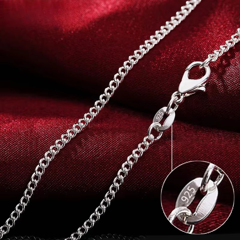 16″-30″ Mens Womens 925 Sterling Silver 2mm Wide Curb Link Chain Necklace #N249