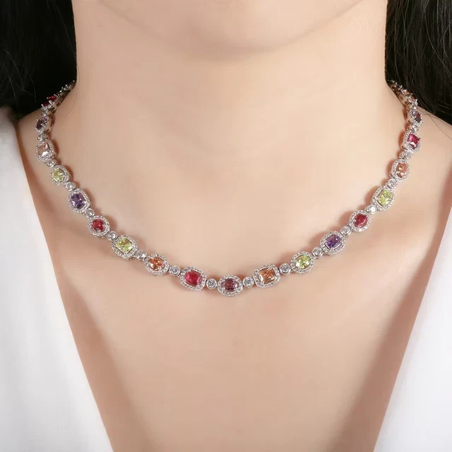 36Ct Oval & Emerald Lab Created Multicolor Womens Necklace 14K White Gold Plated