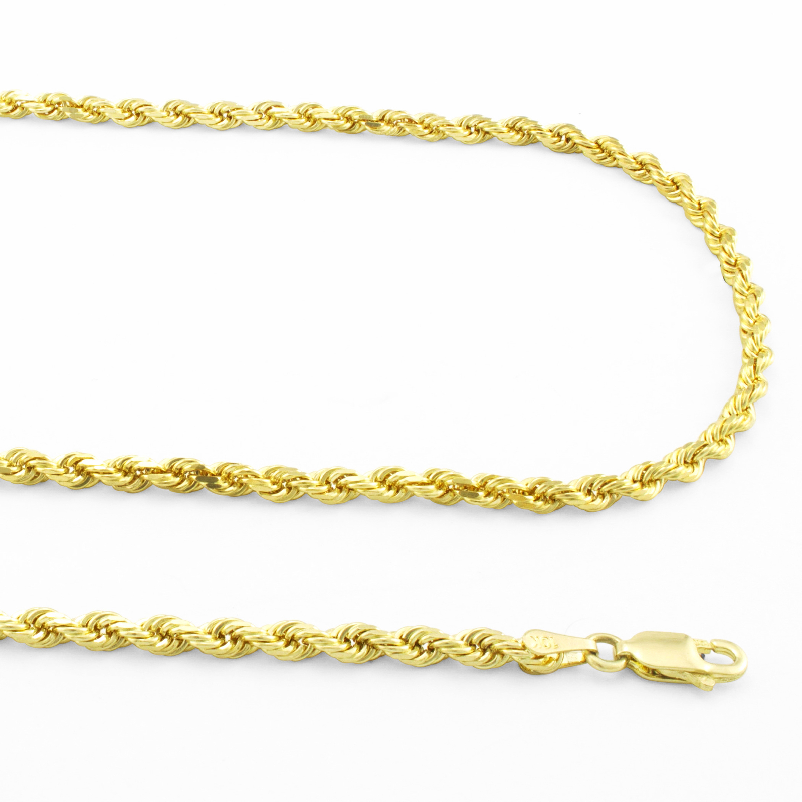 10K Yellow Gold 3mm Solid Mens Diamond Cut Italian Rope Chain Necklace 18″- 30″