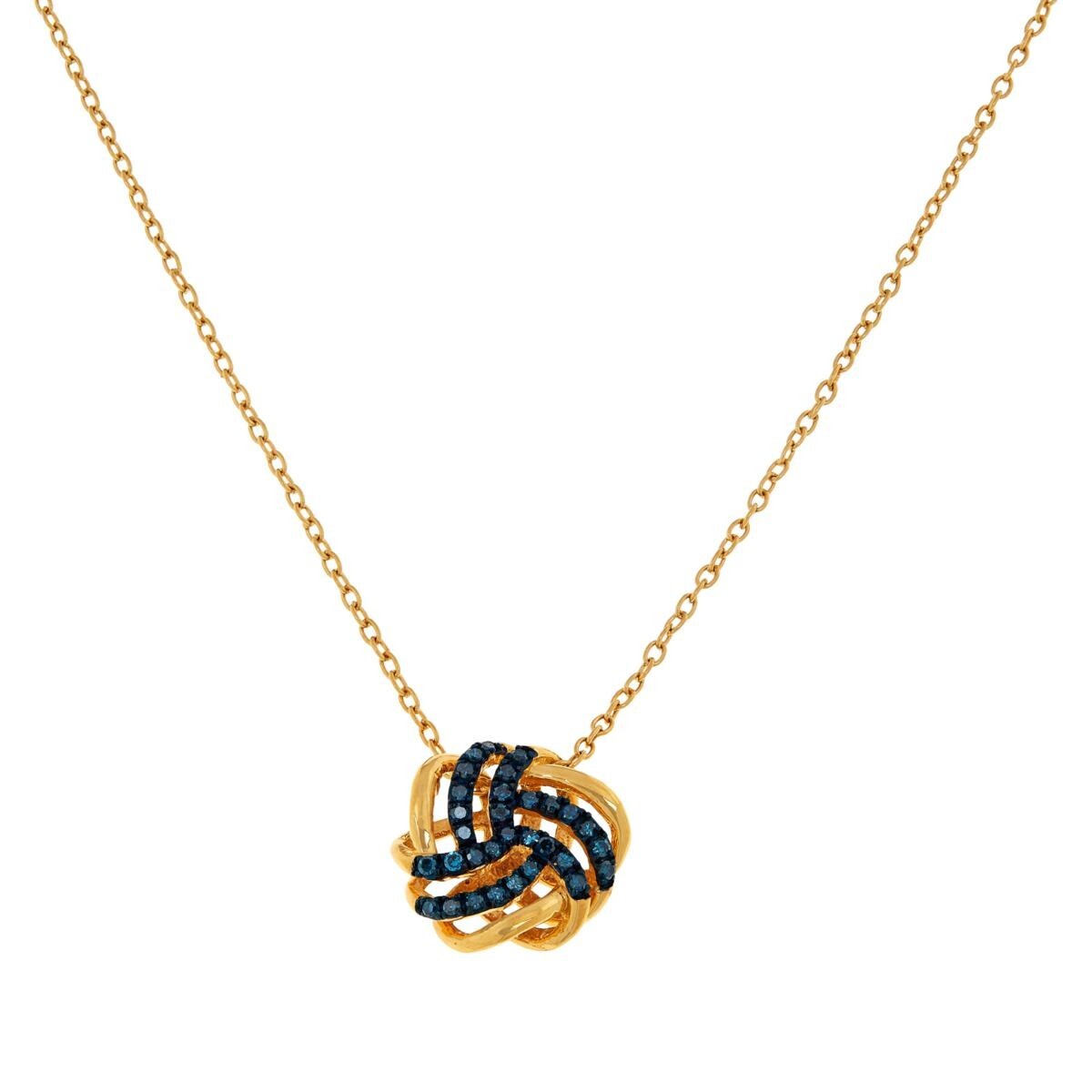 Womens Blue Diamond Love Knot Pendant Goldtone Sterling Silver Necklace, New