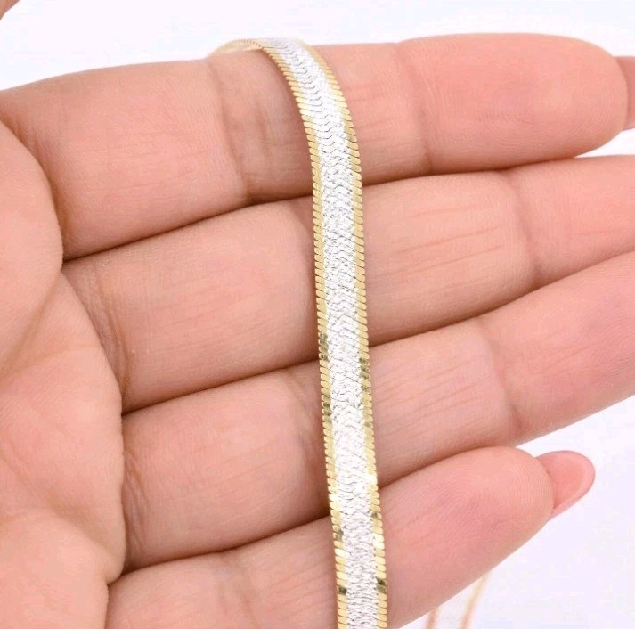 5.5mm Reversible Herringbone 18″ Necklace Real Solid Sterling Silver 925 Italy