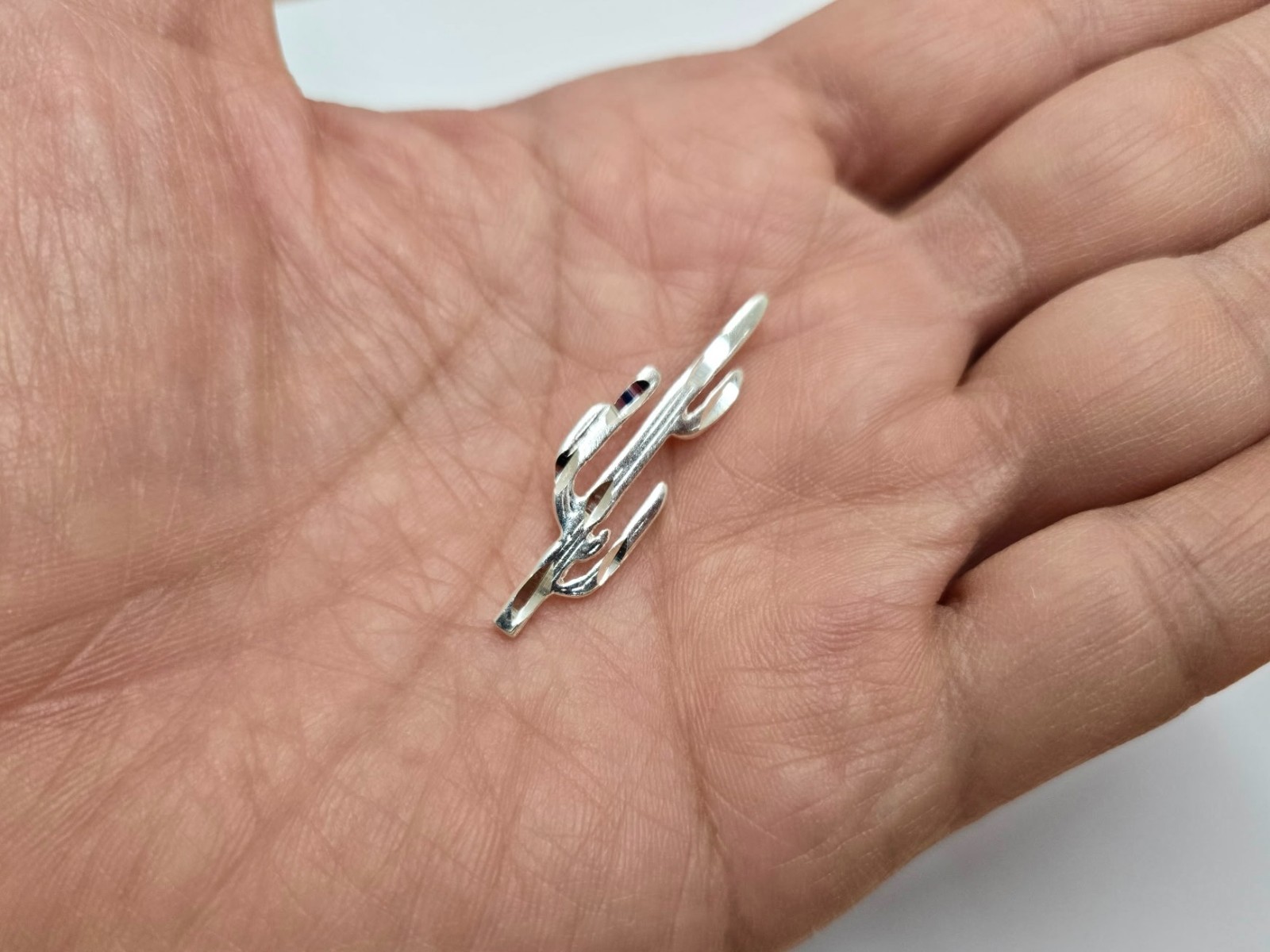 925 Sterling Silver Large Saguaro Cactus Pendant 1 1/2 Inch (38mm) Tall