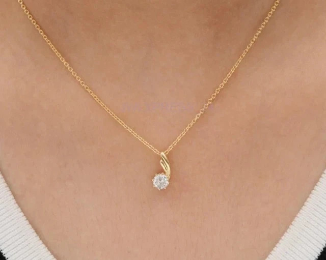 1Ct Round Cut 14K Yellow Gold Plated Lab Grown Diamond Women’s Beauty Pendant