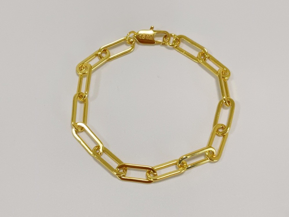 18k Yellow Gold 7.5mm Paperclip Chain Cable Rolo Link Bracelet Womens Men 7.5″