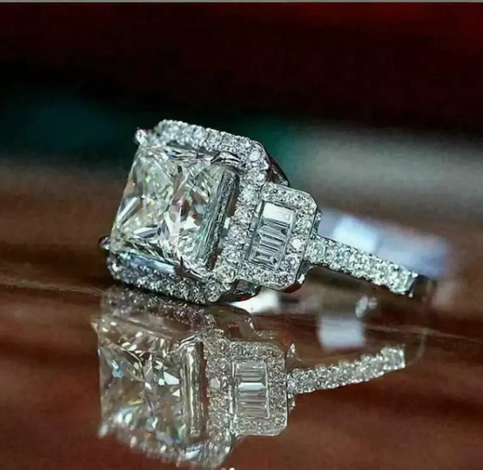 2Ct Lab Created Diamond Halo Engagement Anniversary Ring14K White Gold Finish