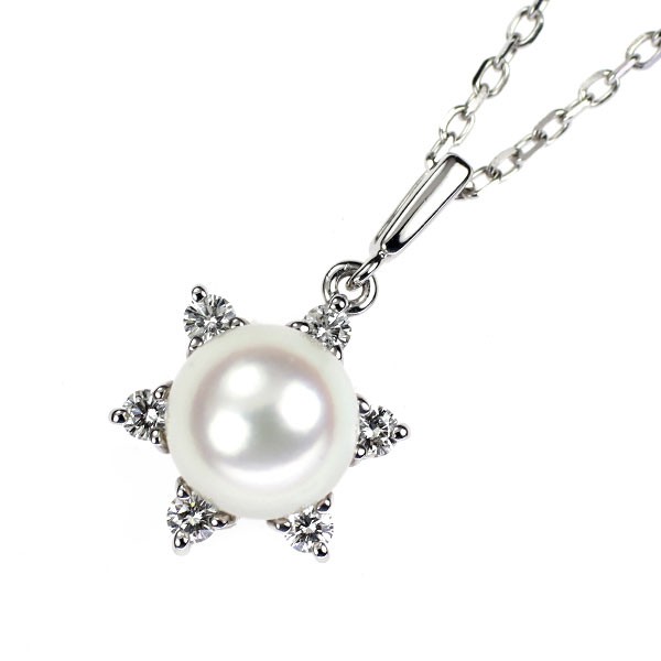 Mikimoto K18WG Akoya Pearl Diamond Pendant Necklace about 7.3 mm in diameter – A