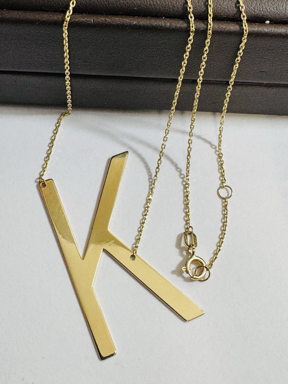 18K 750 18C Gold Letter K initial Necklace 16.5/17.5” Long 1mm 4.1g