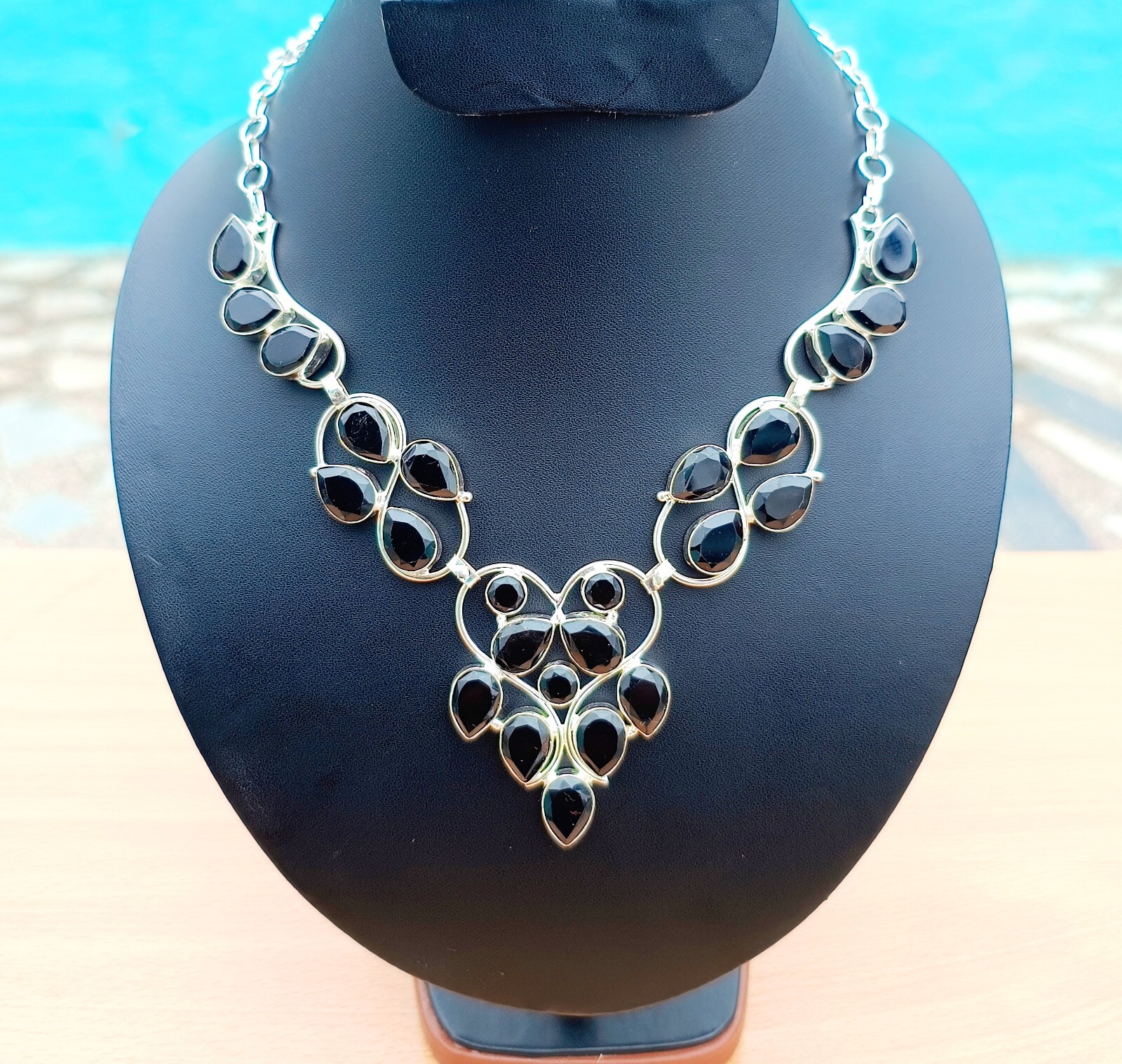 Black Onyx Natural Gemstone Necklace 925 Sterling Silver Handmade Jewelry Gift