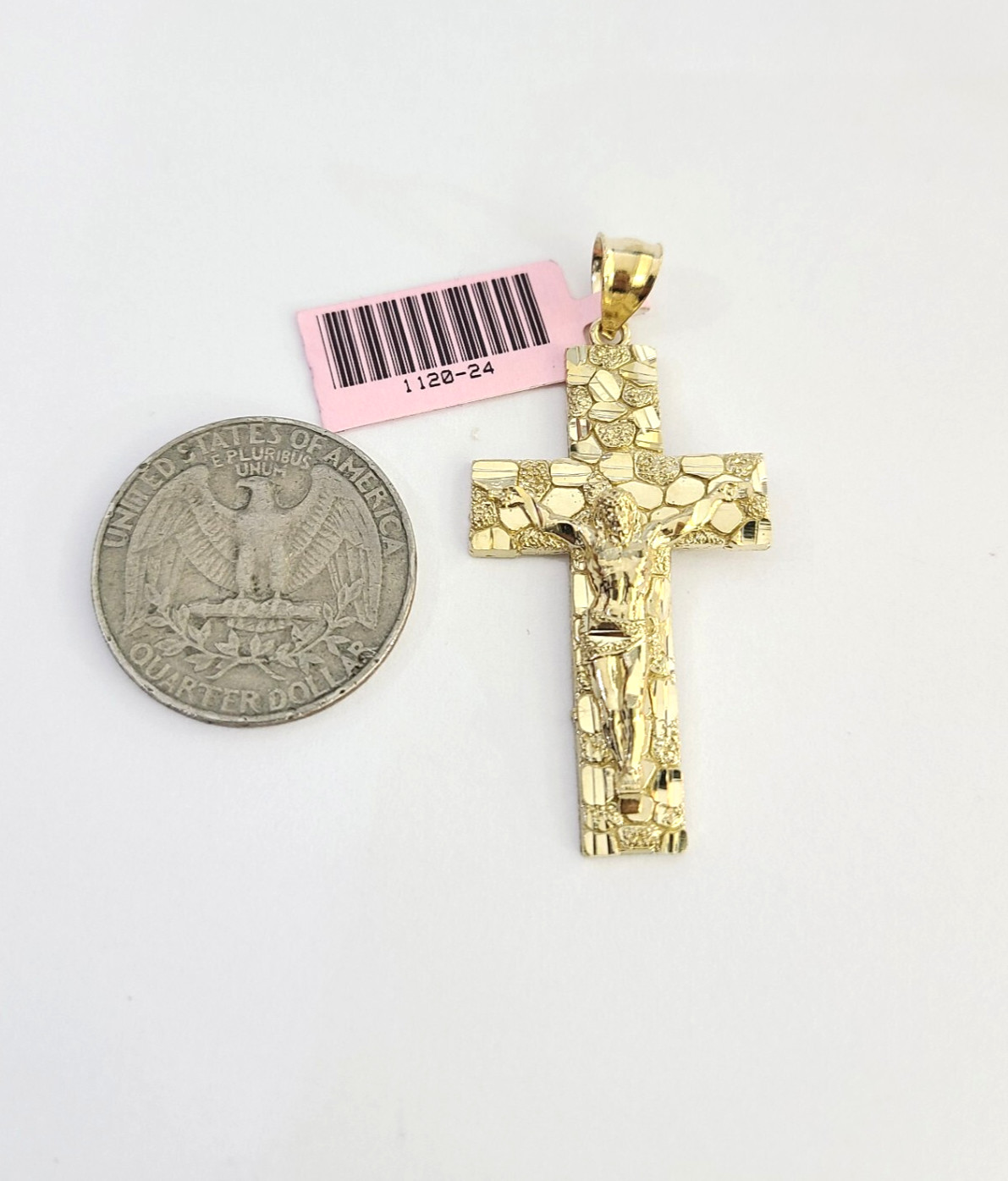 14k Nugget Jesus Cross Charm Pendant REAL 14Kt Religious Yellow Gold Genuine