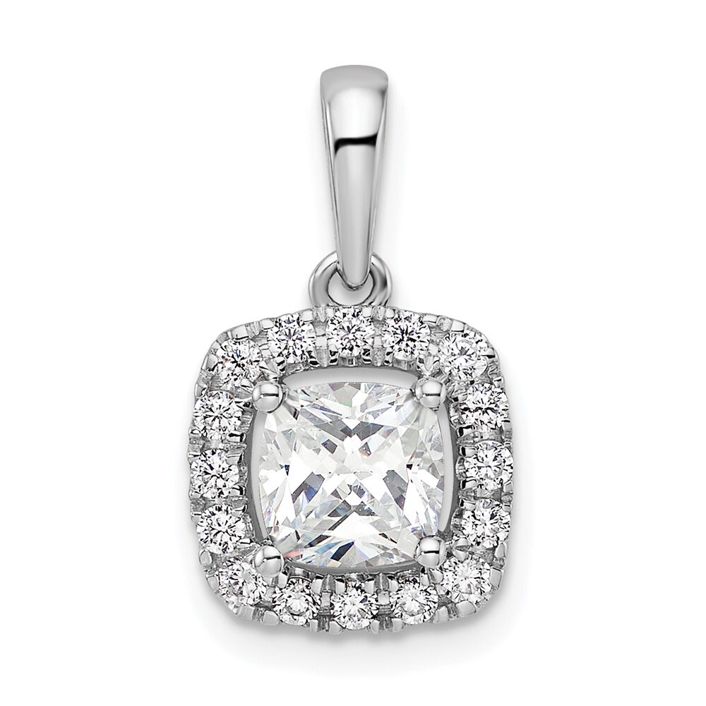 14K White Gold Lab Grown Diamond and White Sapphire Halo Pendant (VS/SI, G-H)