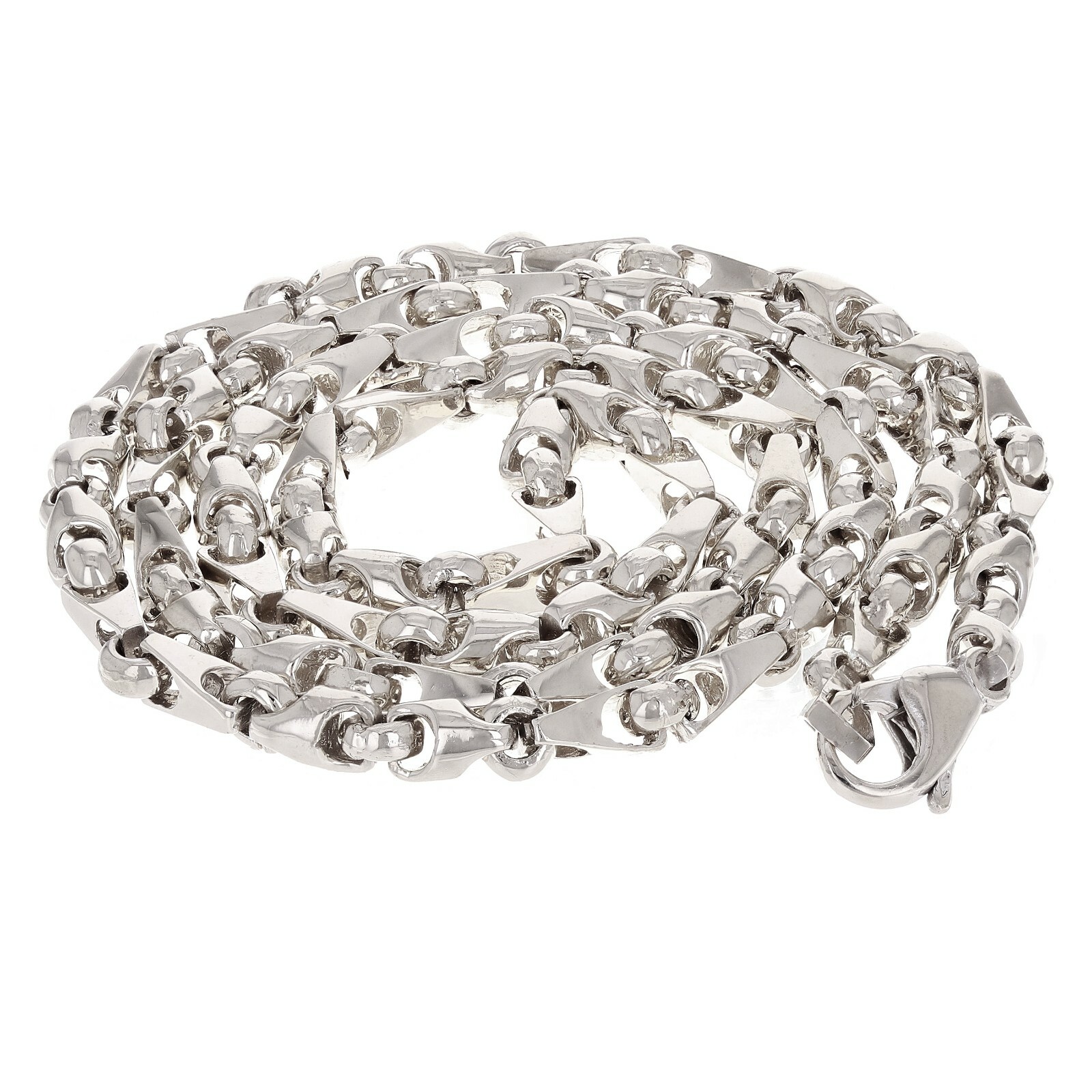 Men’s 14k White Gold Solid Handmade Fashion Link Necklace 20″ 5mm 47.5 grams