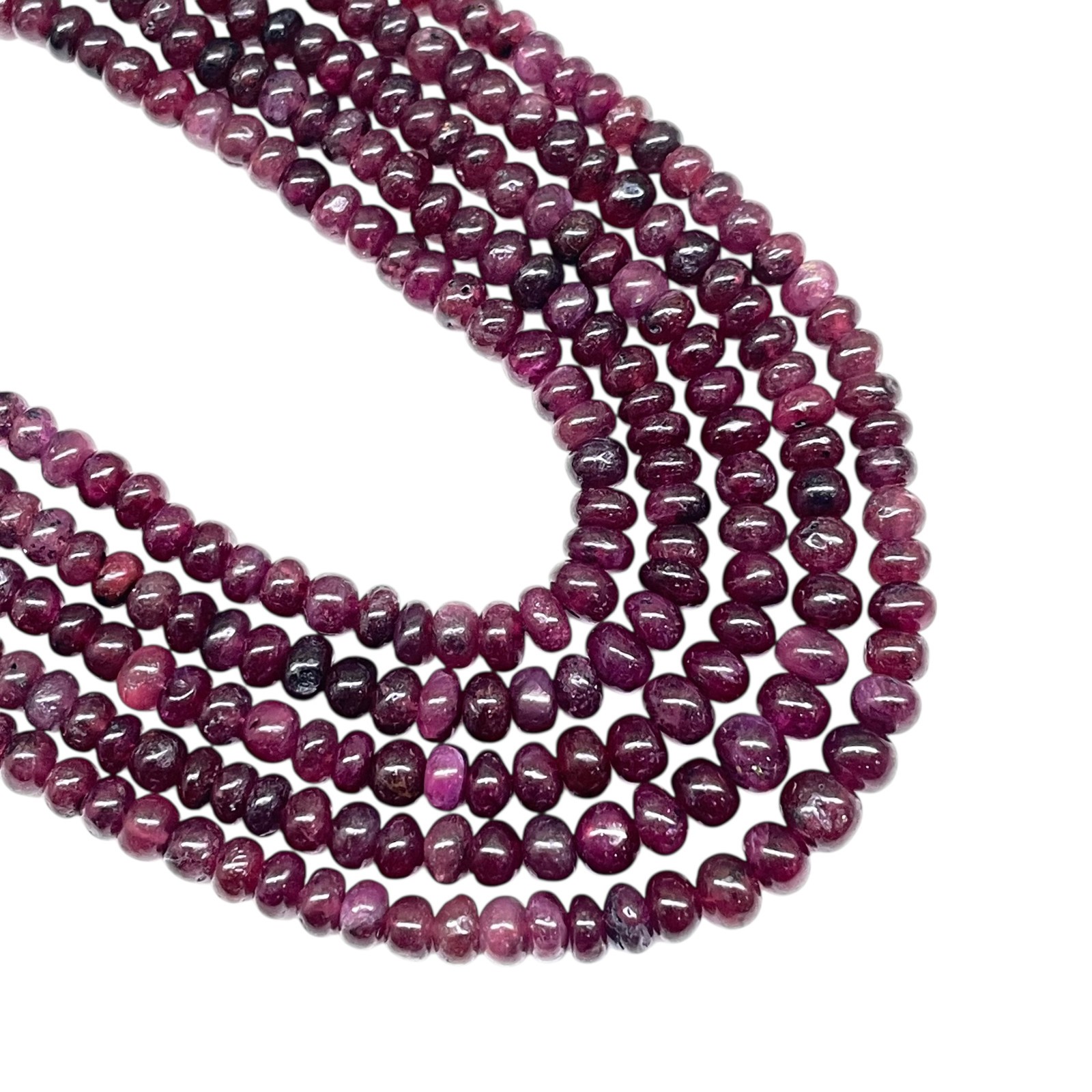 5 Strand Natural Ruby Necklace 3-6mm Plain Cabochon Beads 925 Silver Ruby Clasp