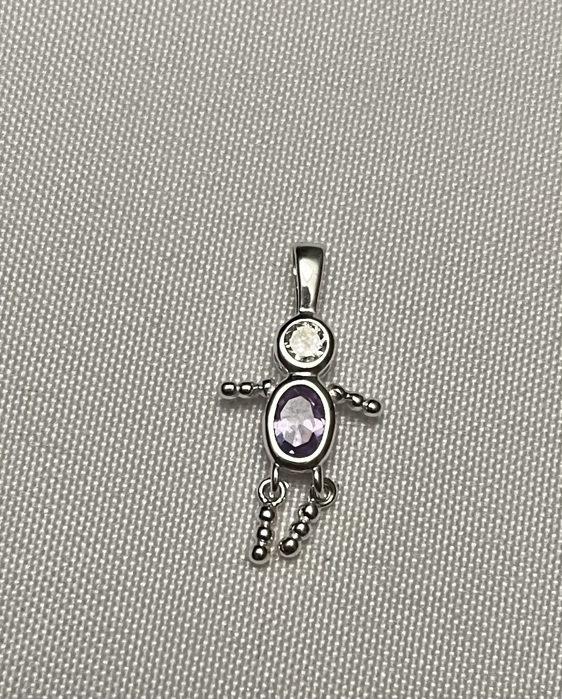 STERLING SILVER BOY CHARM PENDANT, AMETHYST COLOR STONE WITH CZ HEAD JUNE EUC