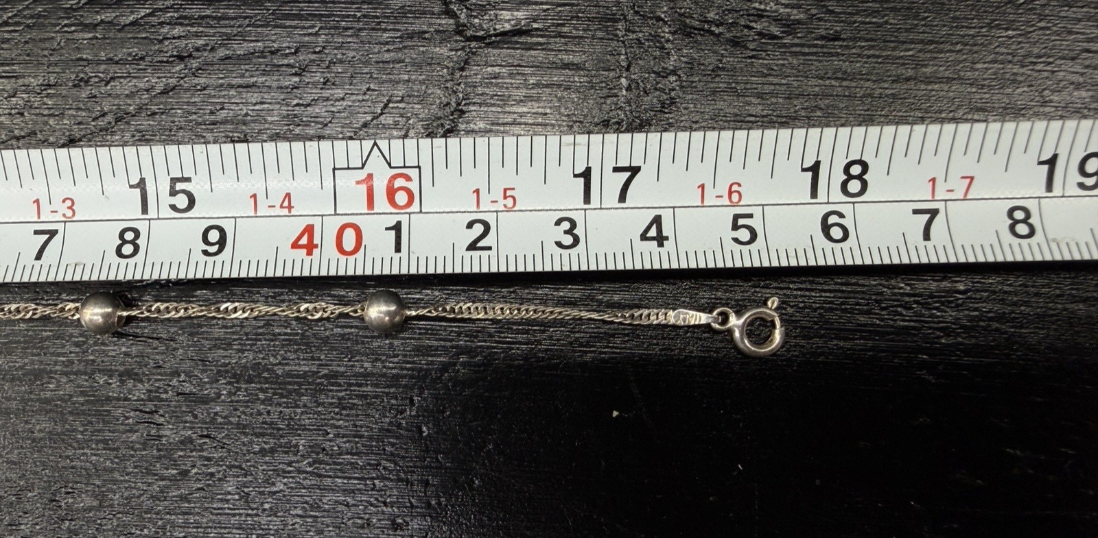 Sterling Silver 925 Italy Ribbed Station Bead Chain Necklace 17.75”