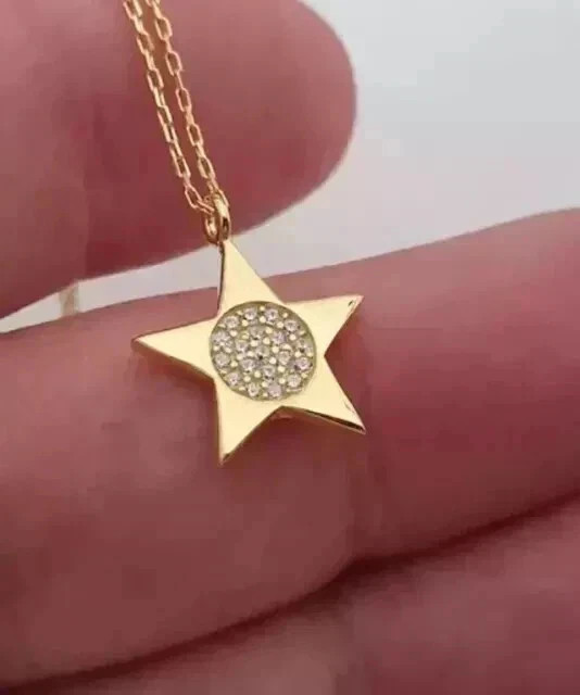 Lab Grown 0.80Ct Round Cut Women’s Star Pendant 14K Yellow Gold Plated Silver
