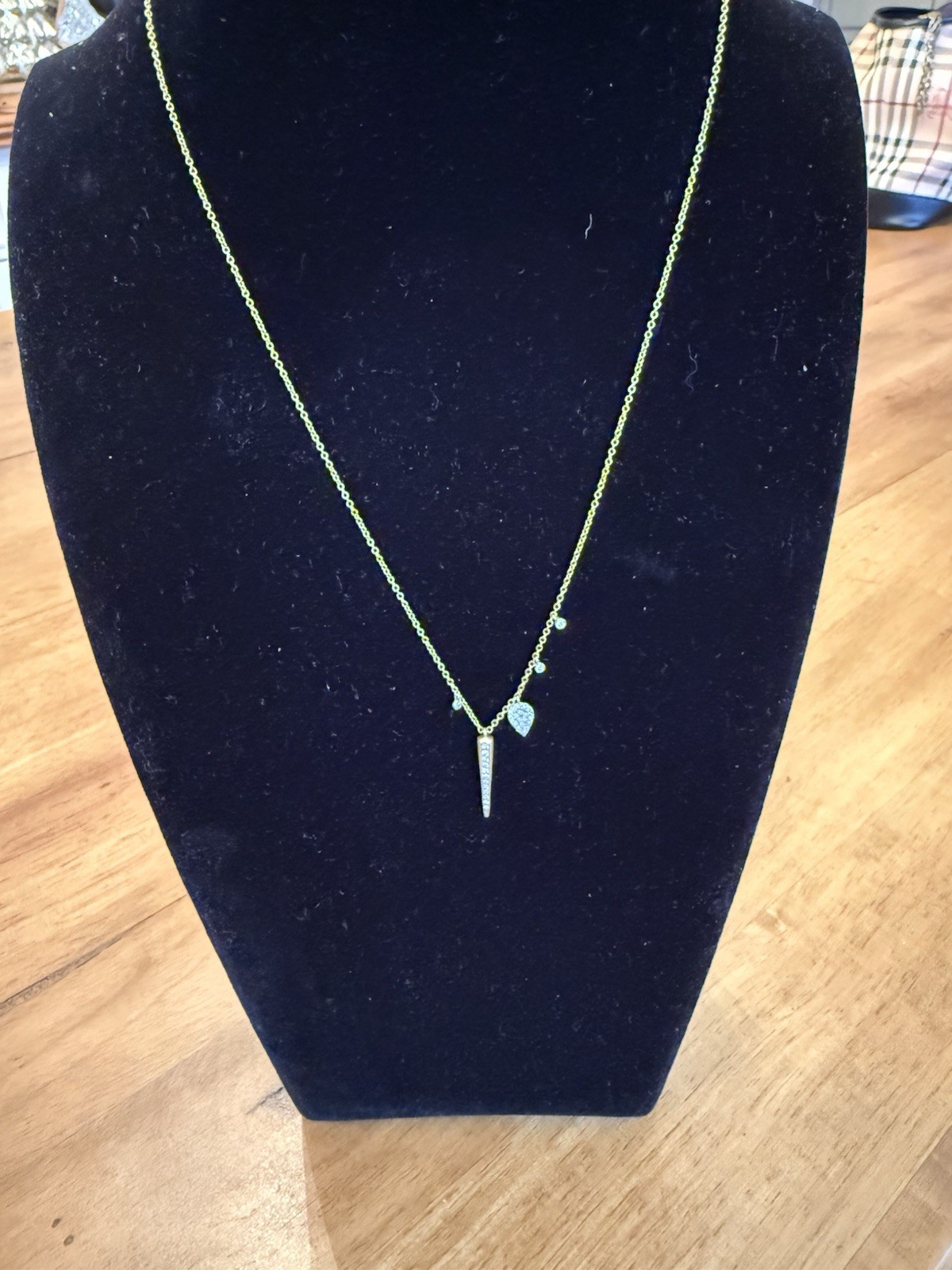 Meira T Womens 14K Yellow Gold Diamond Dagger Charm Necklace 18″ 2.6g