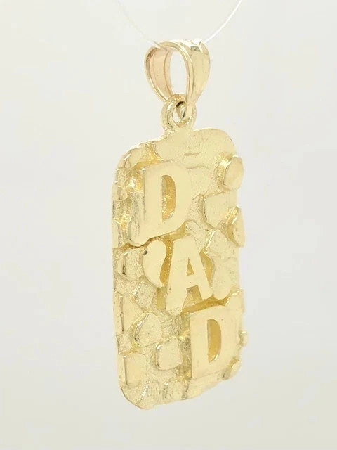 14k Yellow Gold Plated Solid DAD Nugget Pendant Sterling Silver Plated 18″ Chain