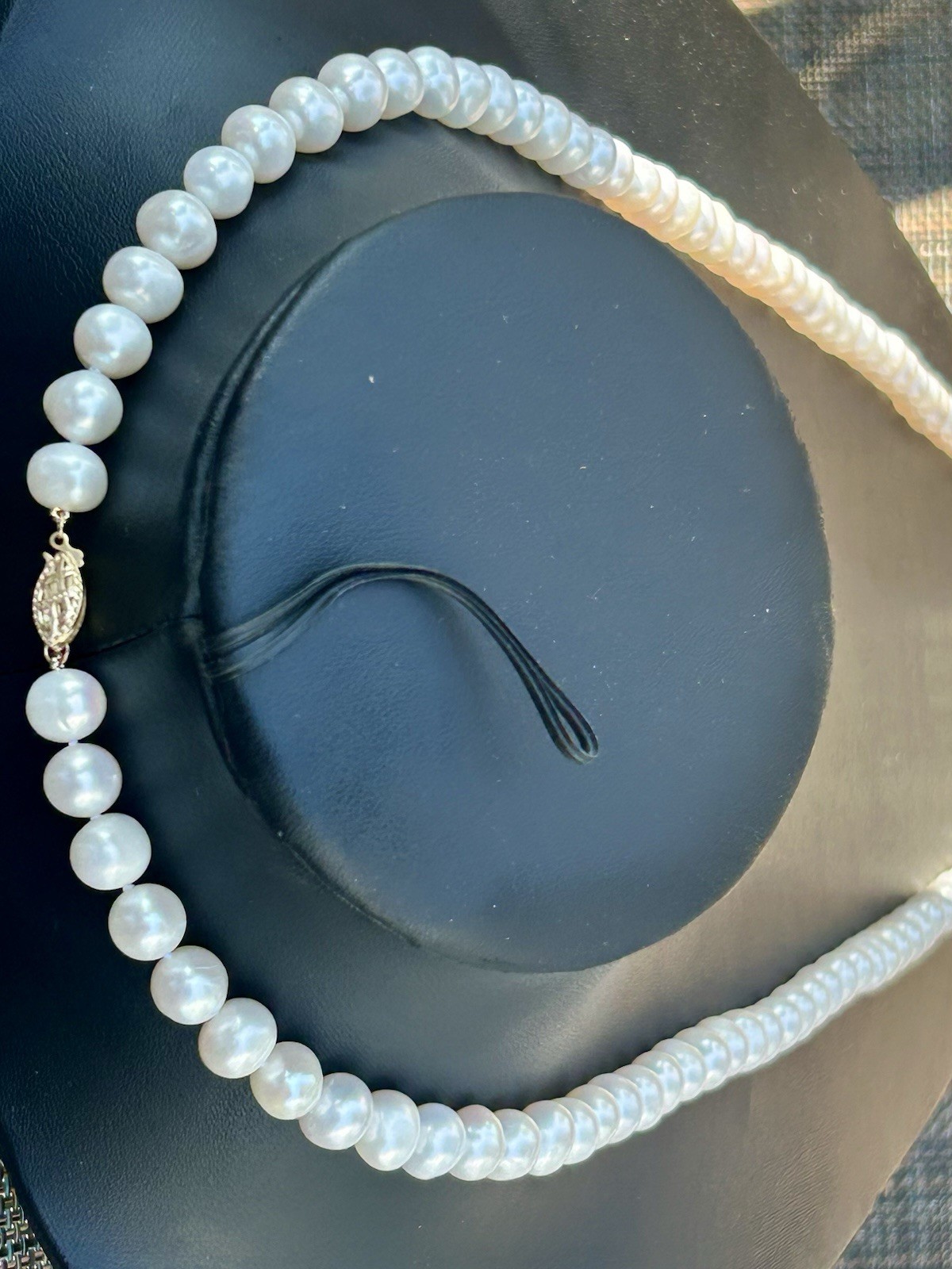 Vintage 34” Cultured Pearl Necklace 14K Gold Clasp Knotted 7.5-8mm Estate