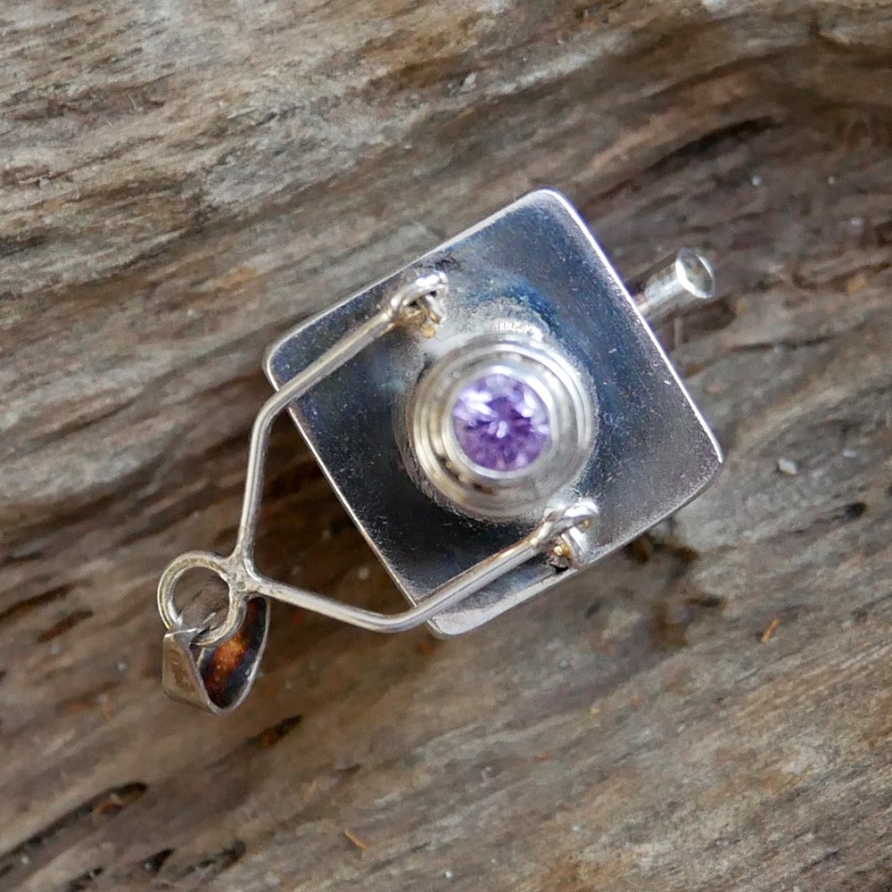 Purple Cubic Zirconia 925 Sterling Silver Ashes Box Prayer Locket Pendant SP050