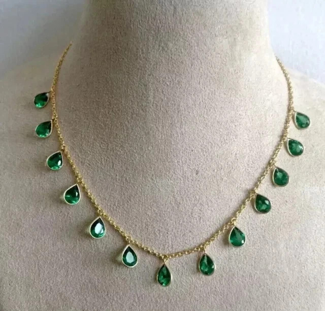 5Ct Pear Cut Lab Created Emerald Women’s Tennis Necklace 14K Yellow Gold Plated