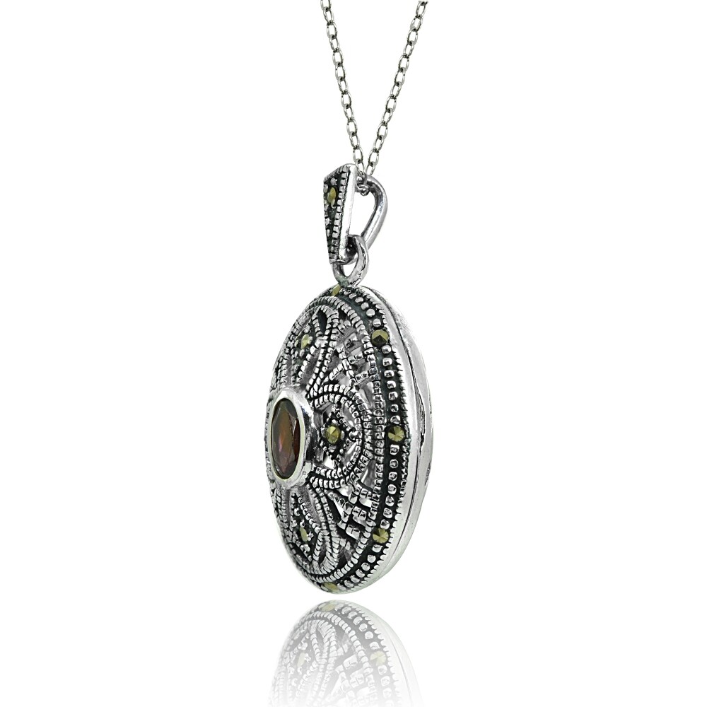 Silver Genuine GARNET Cross Marcasite Locket