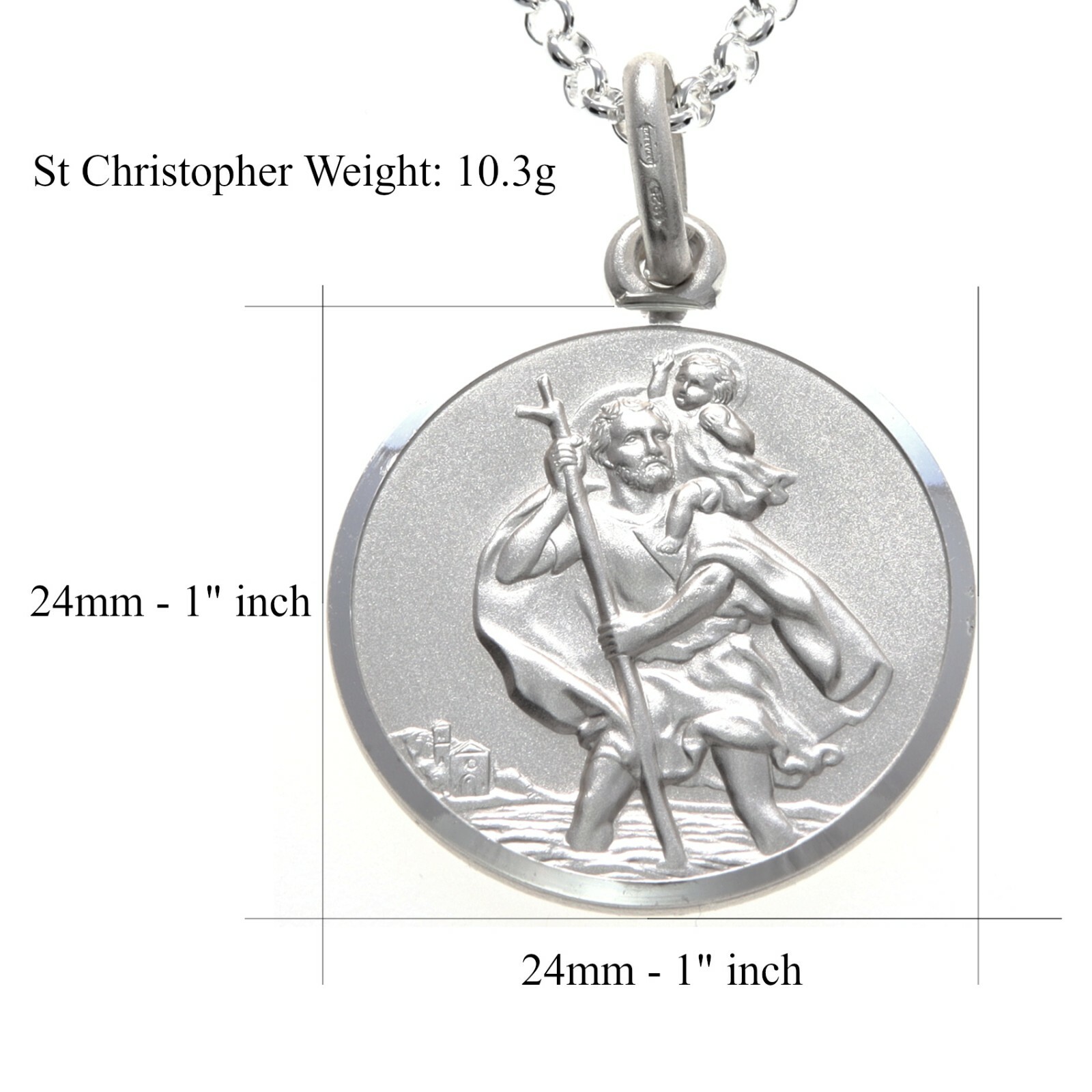 Mens Sterling Silver St Saint Christopher Pendant Chain 20″ Necklace – 24mm