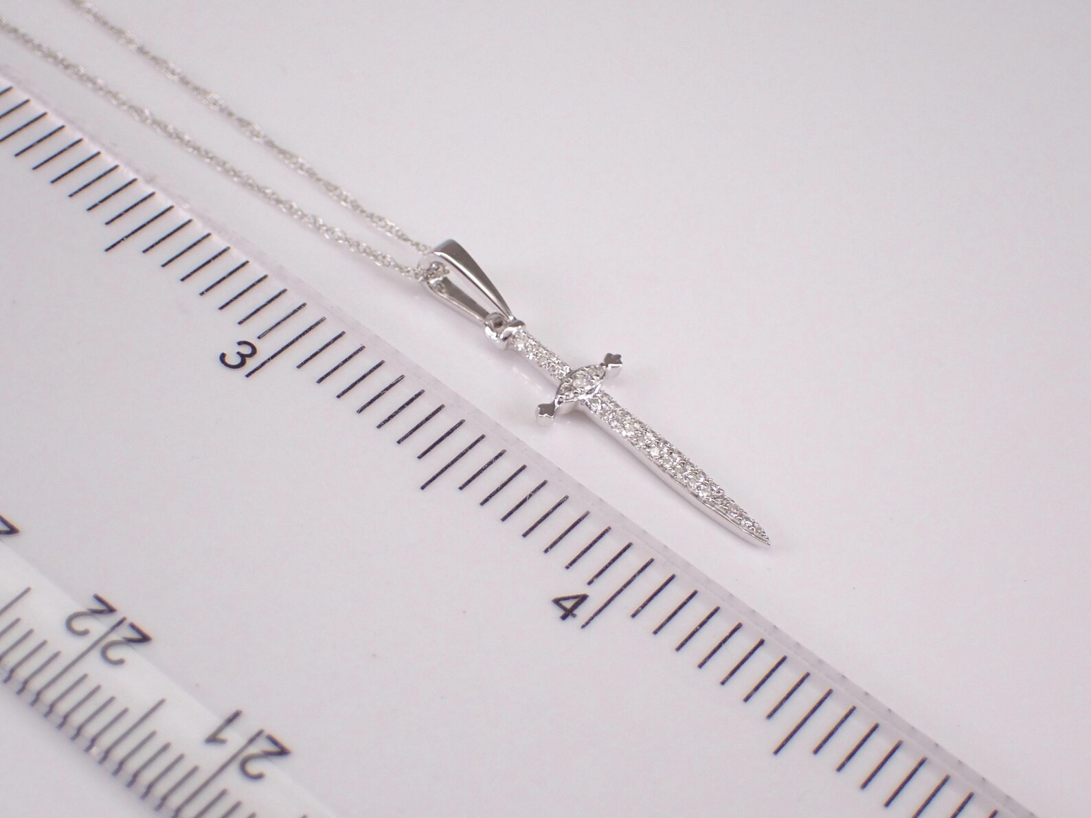 0.40 Ct Round Moissanite Dagger Spear Blade Knife Pendant 14K White Gold Plated