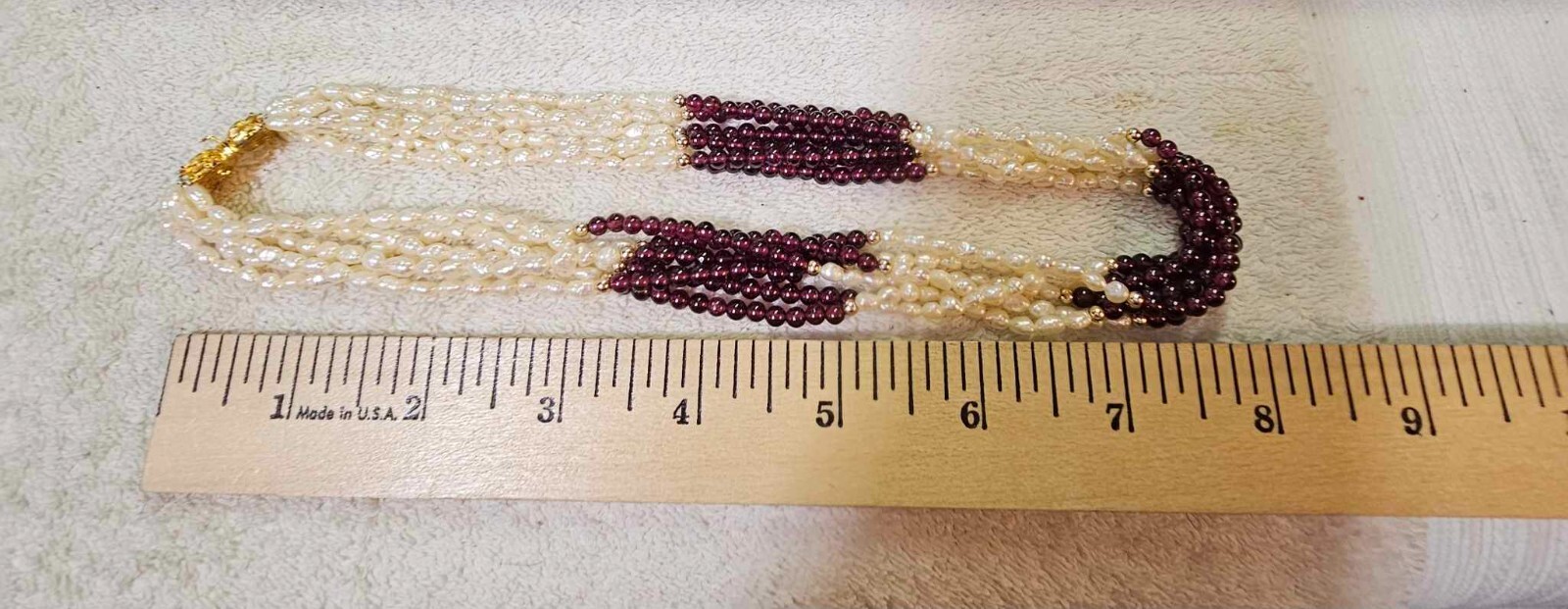 LOVELY Natural Fresh Water Pearls w/ amethyst multi strand choker necklace 15in”