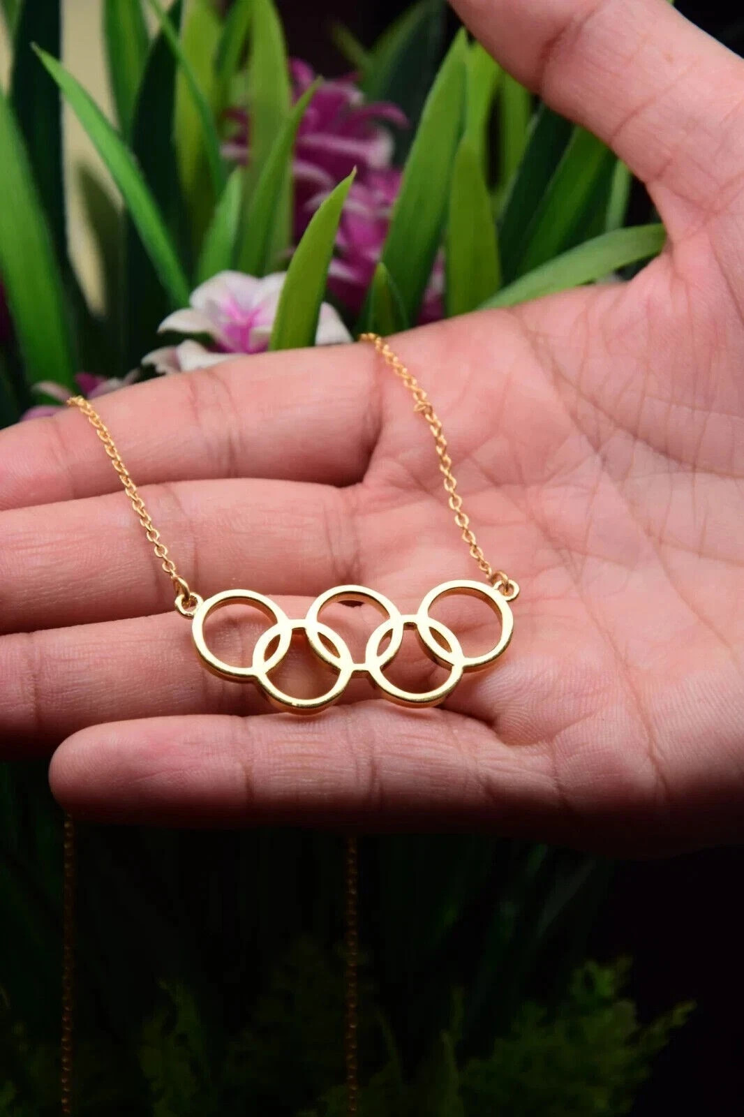 Olympic Necklace 14K Yellow Gold Plated Silver Olympic Sports Pendant